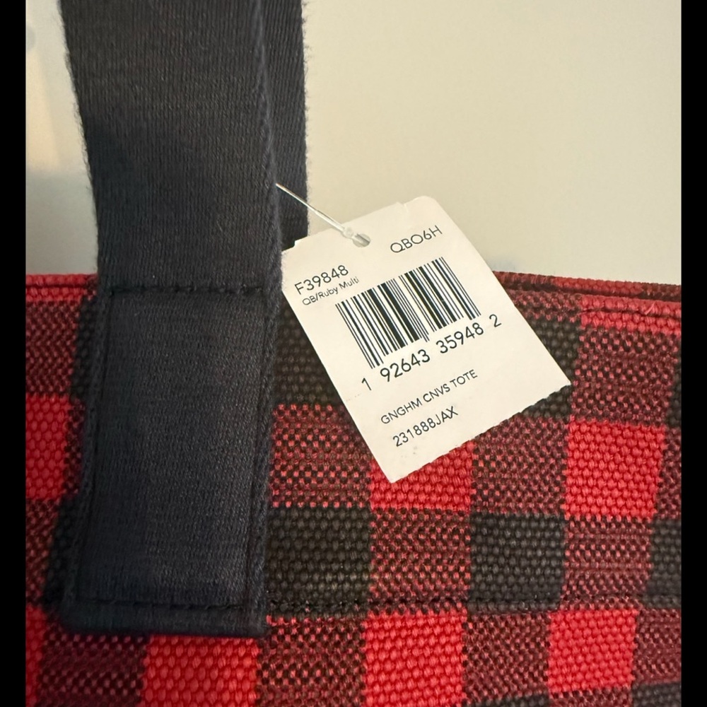 Coach Large Gingham Canvas Tote Buffalo Plaid in Ruby Red Black  39848 - Picture 2 of 8